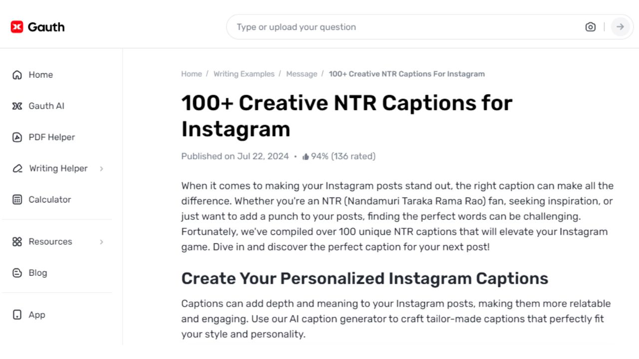 How to Write Engaging NTR Captions for Instagram with Gauth